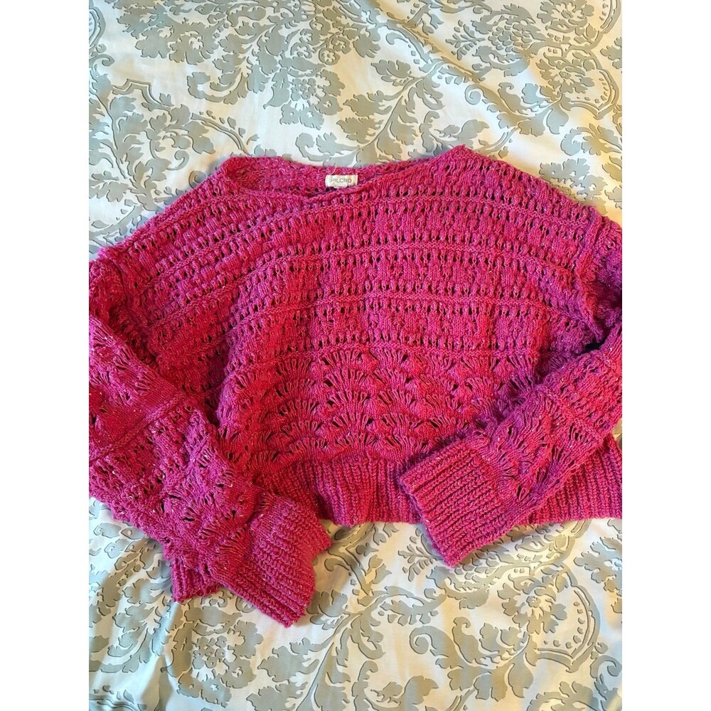 Anthropologie Pilcro Women's Hot Pink Cropped Knit Sweater with Shell Pattern